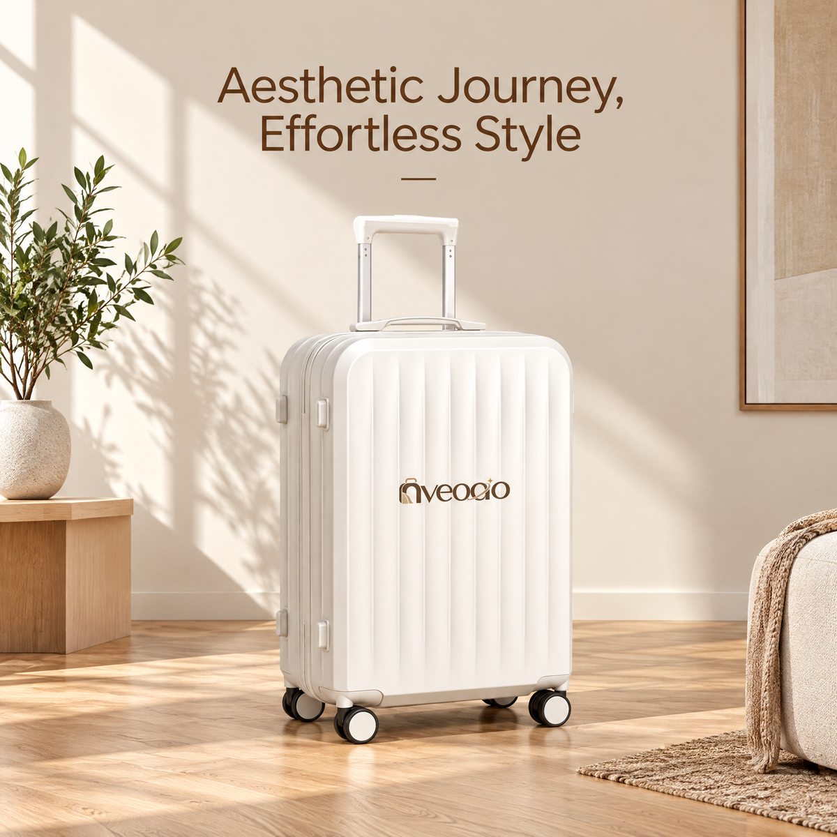 nveoao™ Smart Multi-Function Carry-On Suitcase - 20-Inch Hard Shell Spinner Luggage with Front Open Pocket, USB Charging Port, Cup Holder & Brake Wheels