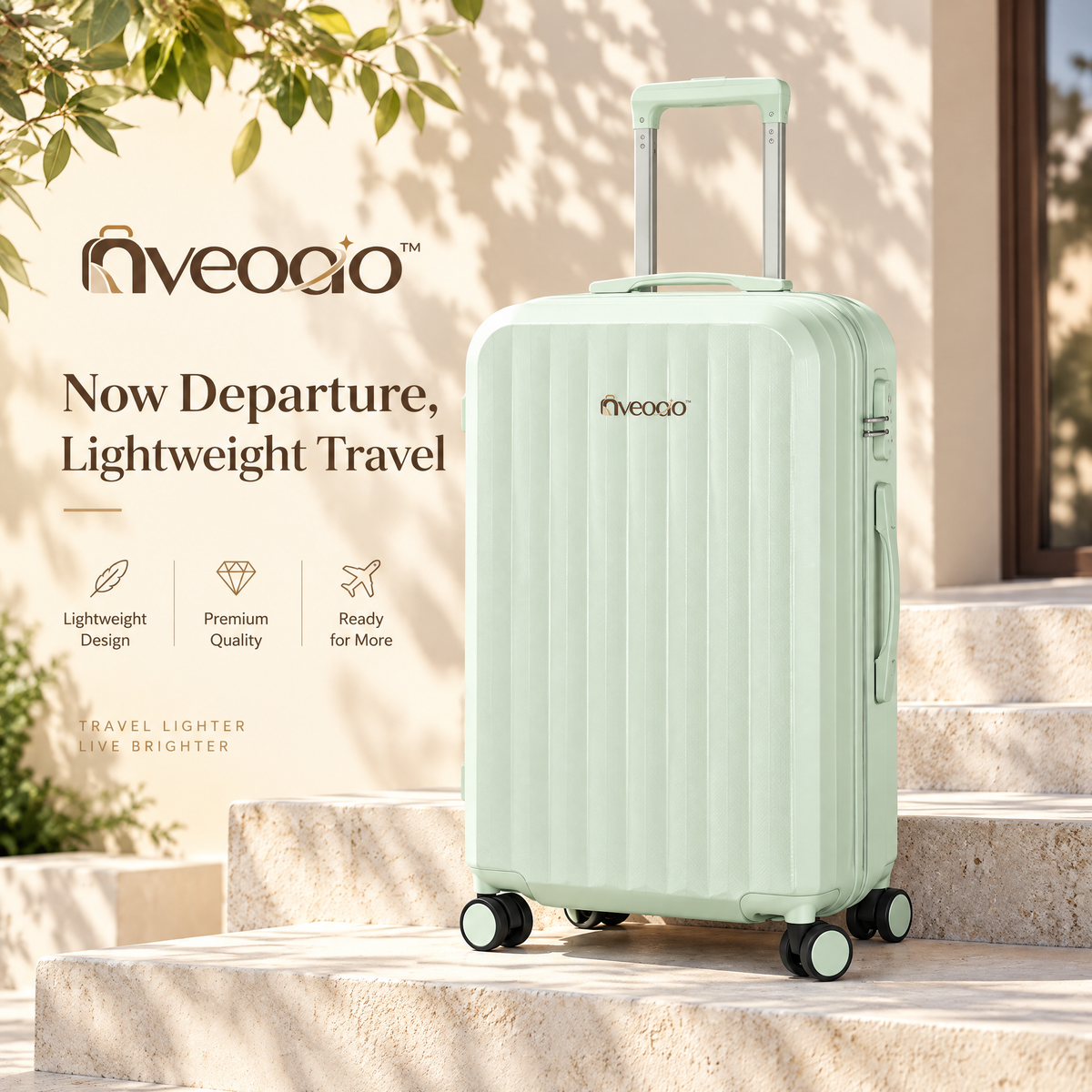 nveoao™ Smart Multi-Function Carry-On Suitcase - 20-Inch Hard Shell Spinner Luggage with Front Open Pocket, USB Charging Port, Cup Holder & Brake Wheels