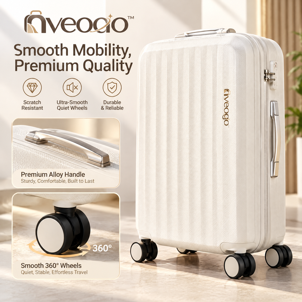 nveoao™ Smart Multi-Function Carry-On Suitcase - 20-Inch Hard Shell Spinner Luggage with Front Open Pocket, USB Charging Port, Cup Holder & Brake Wheels