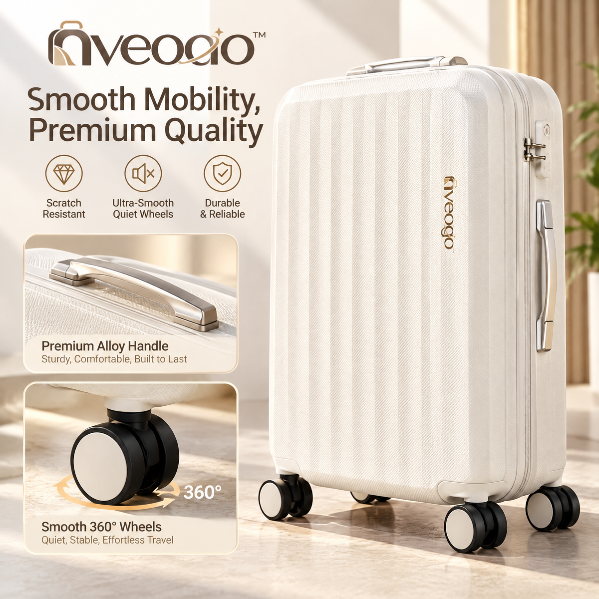 nveoao™ Smart Multi-Function Carry-On Suitcase - 20-Inch Hard Shell Spinner Luggage with Front Open Pocket, USB Charging Port, Cup Holder & Brake Wheels