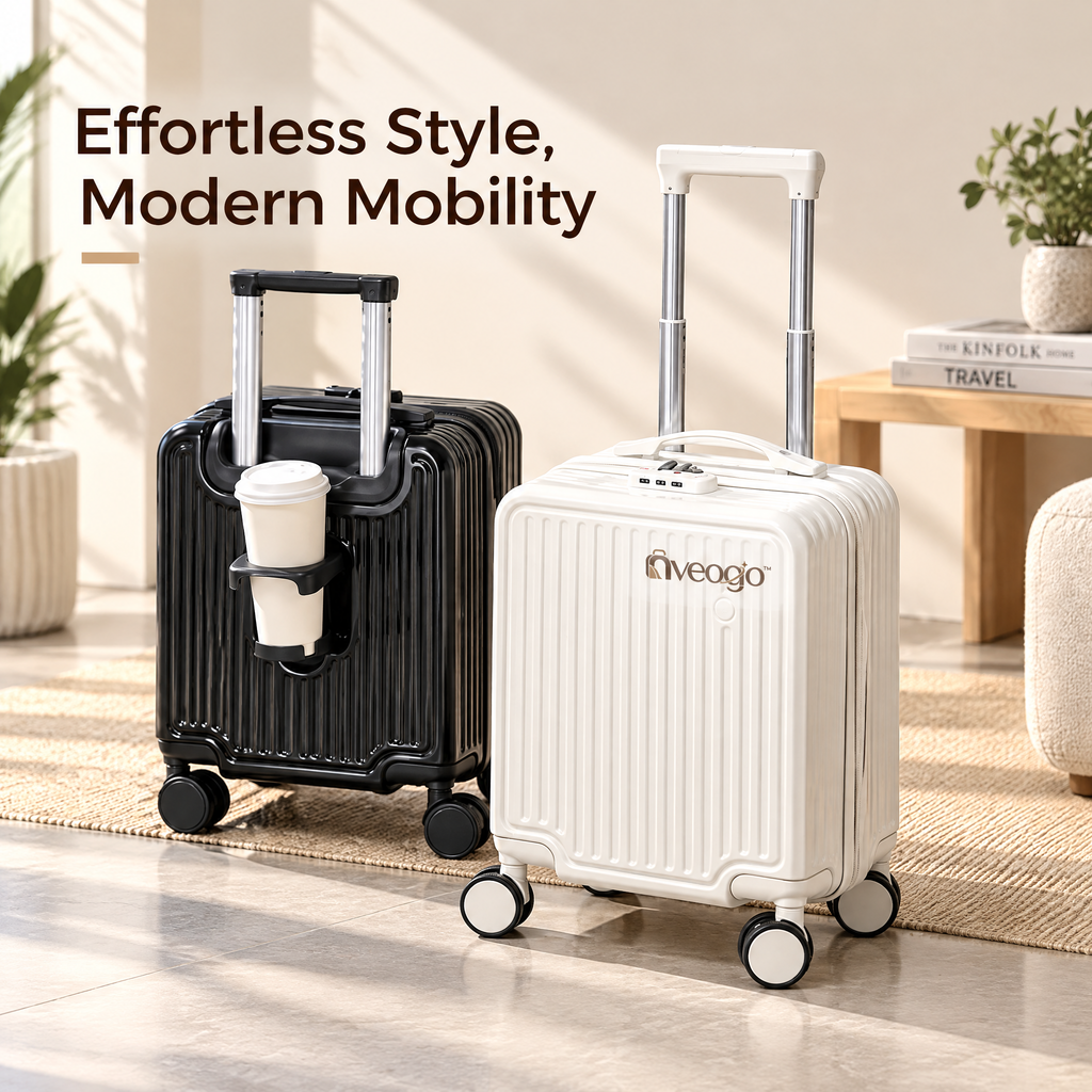 nveoao™ Ultra-Compact Personal Item Spinner Luggage - 16-Inch Mini Carry-On Suitcase with Cup Holder & Phone Mount for Budget Airlines & Business Trips