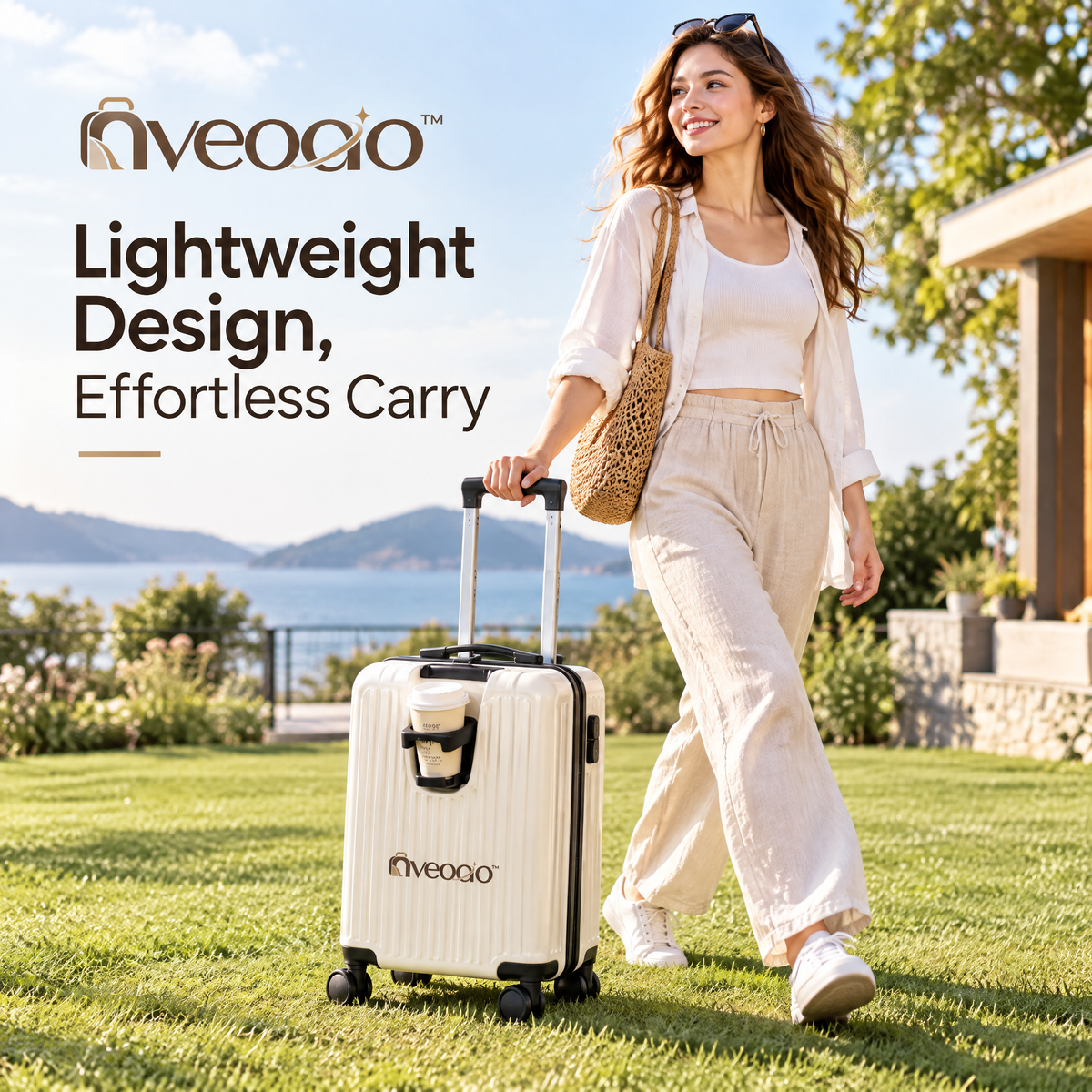 nveoao™ Ultra-Compact Personal Item Spinner Luggage - 16-Inch Mini Carry-On Suitcase with Cup Holder & Phone Mount for Budget Airlines & Business Trips