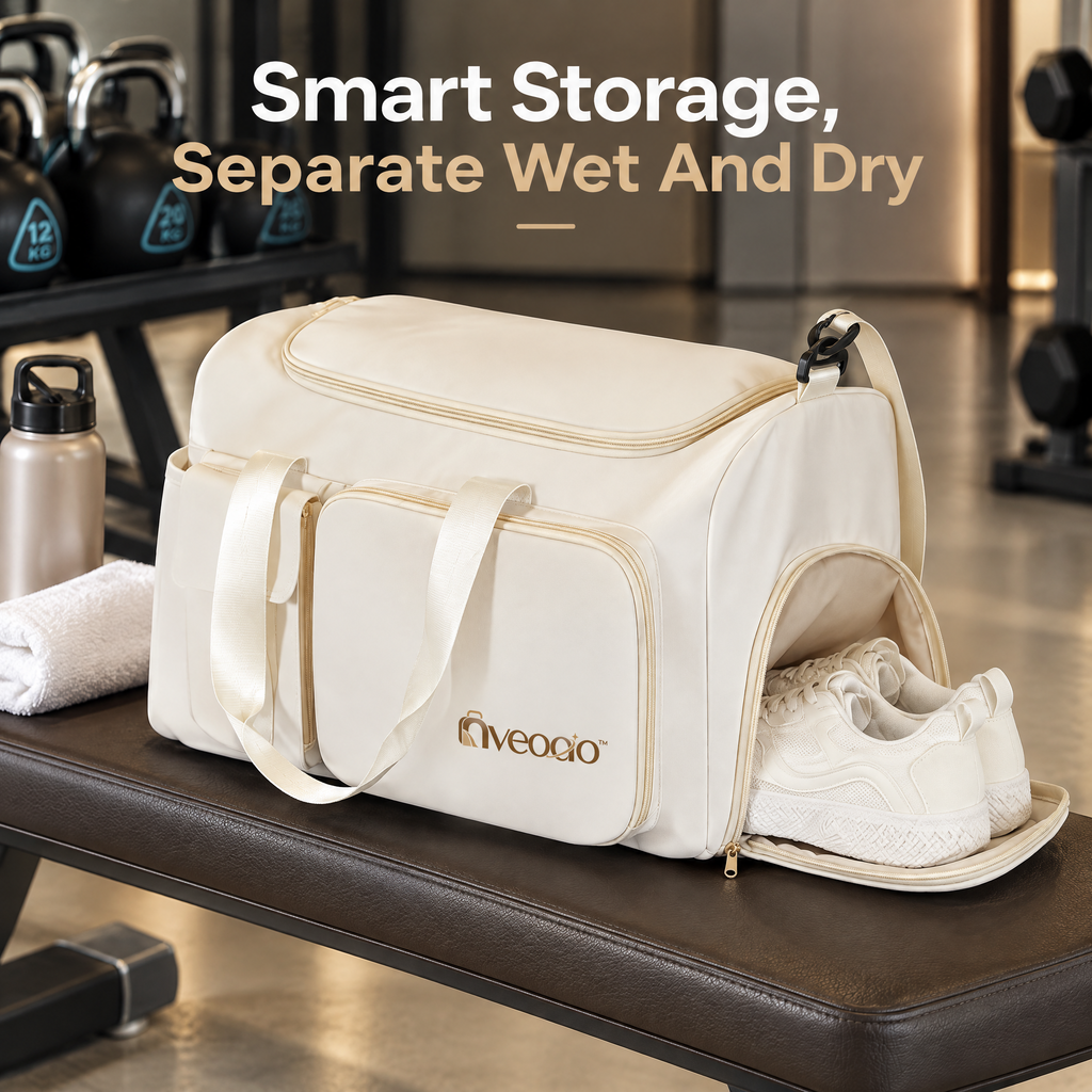 nveoao™ Expandable Travel Duffel Bag - Large Capacity Waterproof Overnight Gym Bag with Wet Pocket & Trolley Sleeve for Weekend Trips & Flight