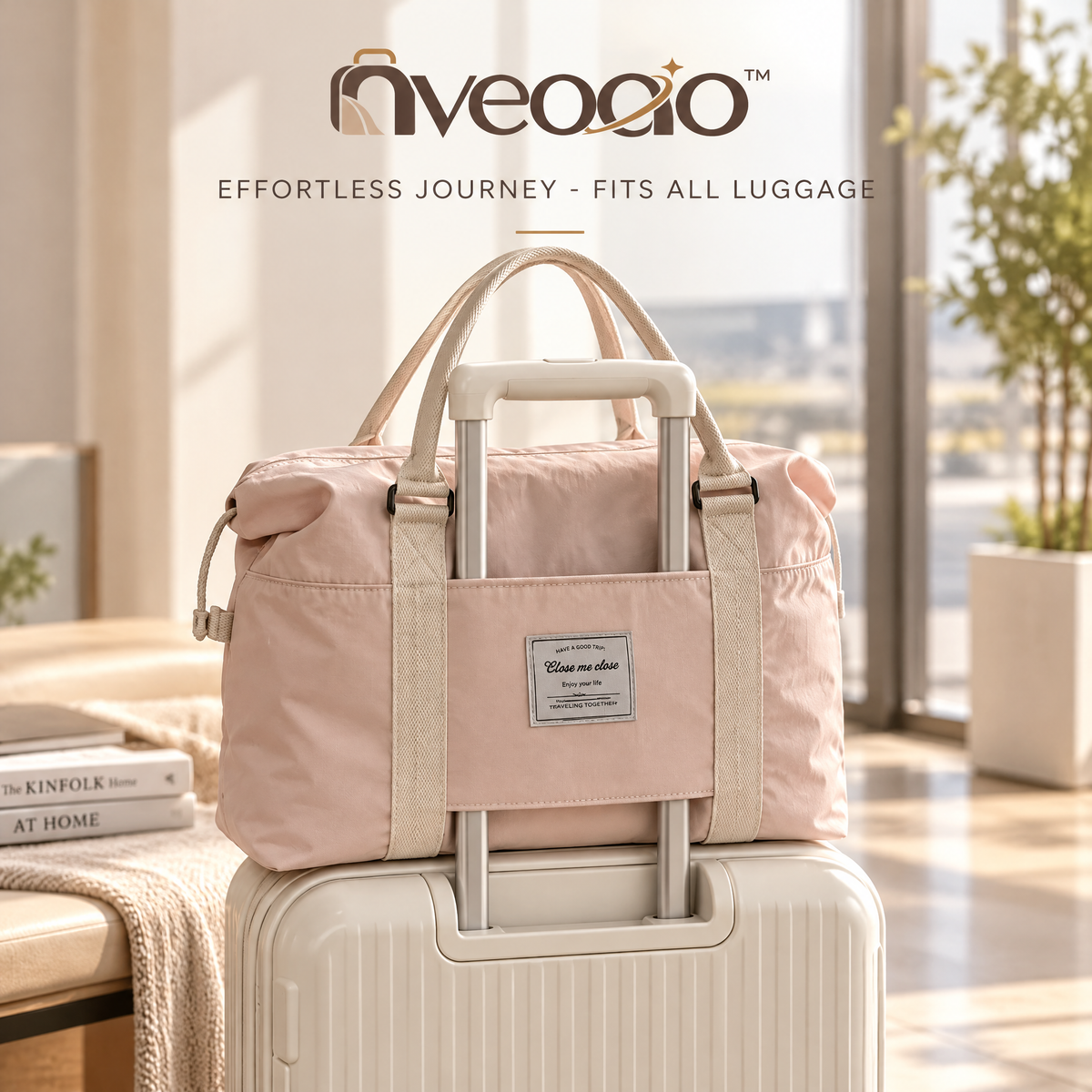 nveoao™ Casual Canvas Weekend Overnight Bag - Large Capacity Travel Tote Bag with Secure Zipper & Comfortable Cotton Handles for Women & Short Trips