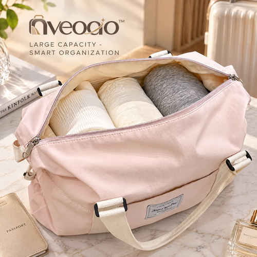 nveoao™ Casual Canvas Weekend Overnight Bag - Large Capacity Travel Tote Bag with Secure Zipper & Comfortable Cotton Handles for Women & Short Trips