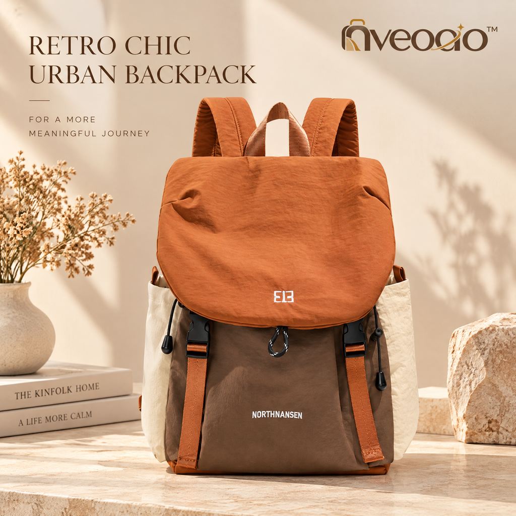 nveoao™ Vintage Multi-Pocket Canvas & Leather Backpack - Retro Casual Daypack with Drawstring & Buckle Closure for Outdoor Hiking, School & Daily Use