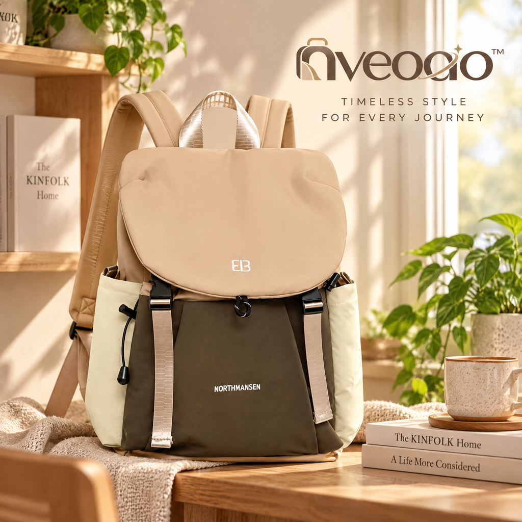 nveoao™ Vintage Multi-Pocket Canvas & Leather Backpack - Retro Casual Daypack with Drawstring & Buckle Closure for Outdoor Hiking, School & Daily Use