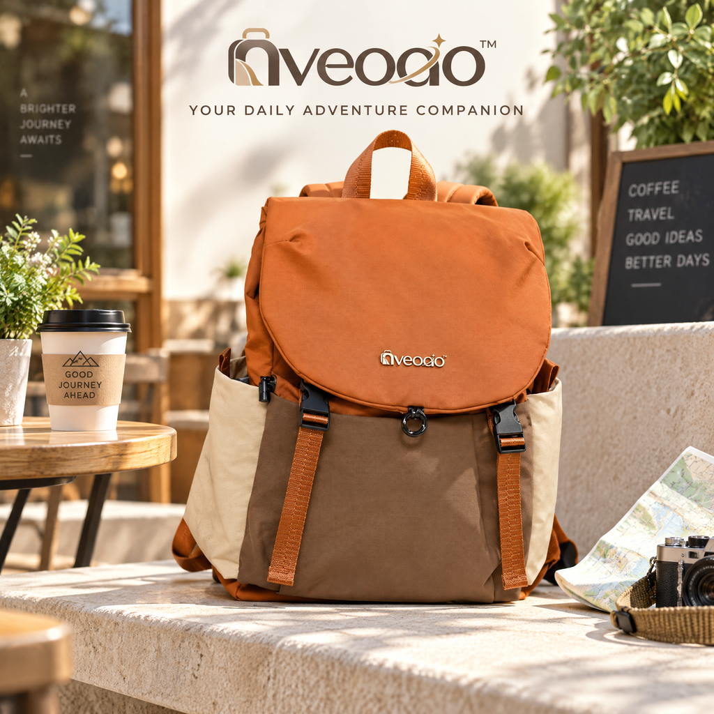 nveoao™ Vintage Multi-Pocket Canvas & Leather Backpack - Retro Casual Daypack with Drawstring & Buckle Closure for Outdoor Hiking, School & Daily Use