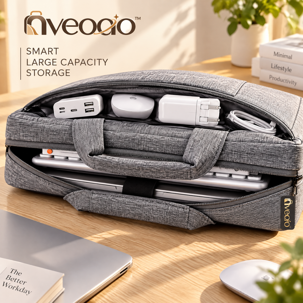 nveoao™ Heavy-Duty Shockproof Laptop Briefcase - Water-Resistant Business Computer Bag with Extra Large Capacity & Padded Compartment for 15.6” Gaming Laptops & Office