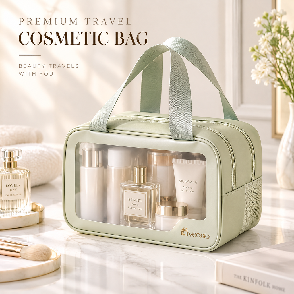 nveoao™ Clear-View Travel Toiletry & Cosmetic Tote - Waterproof Transparent Window Makeup Bag with Reinforced Handles & Dual Compartments for TSA Airport Compliance