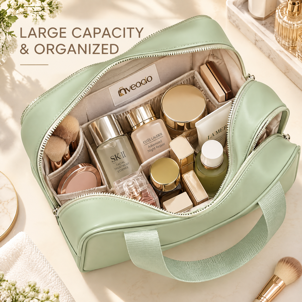 nveoao™ Clear-View Travel Toiletry & Cosmetic Tote - Waterproof Transparent Window Makeup Bag with Reinforced Handles & Dual Compartments for TSA Airport Compliance