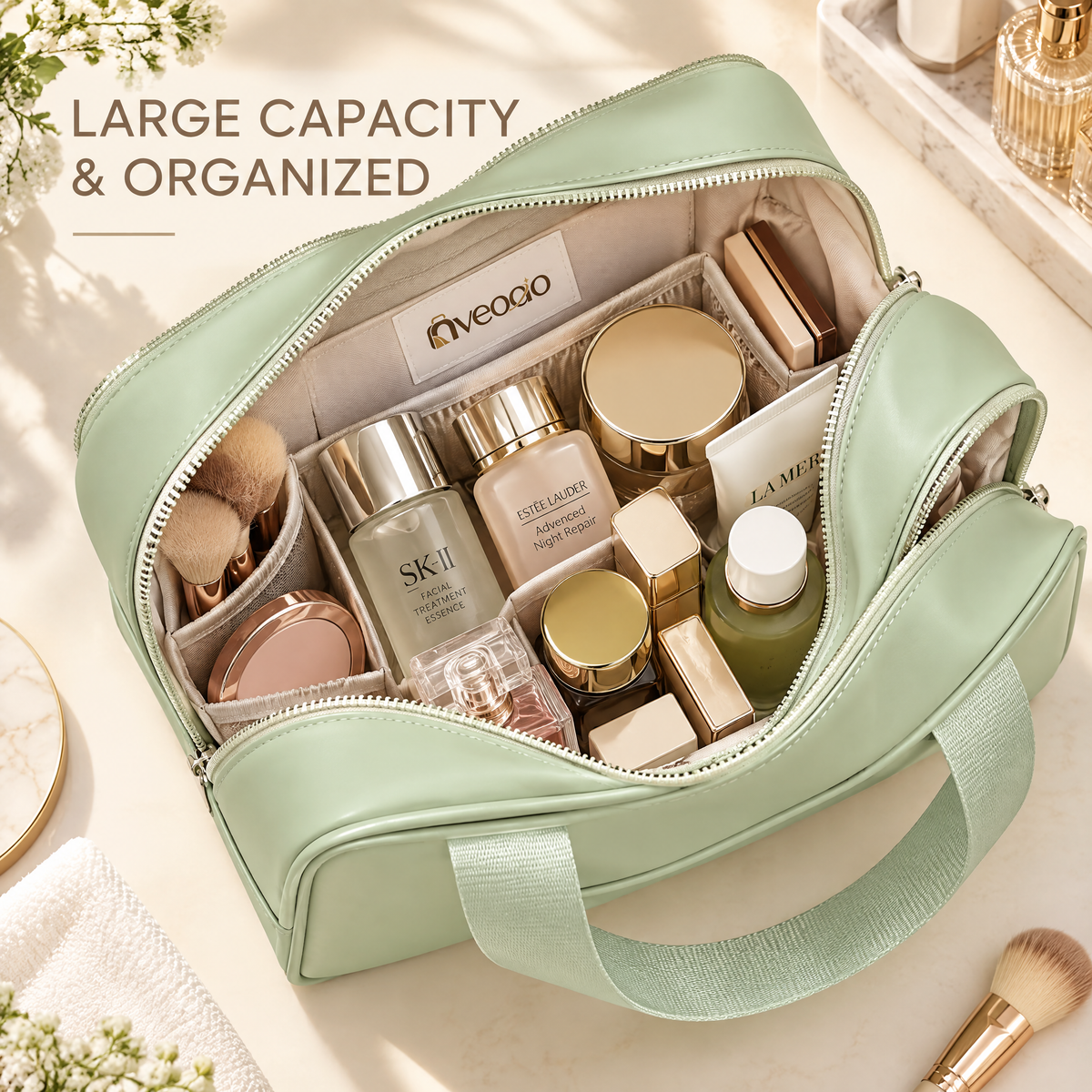 nveoao™ Clear-View Travel Toiletry & Cosmetic Tote - Waterproof Transparent Window Makeup Bag with Reinforced Handles & Dual Compartments for TSA Airport Compliance
