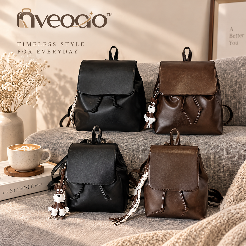 nveoao™ Sleek Faux Leather Mini Backpack - Chic Small Daypack Purse with Drawstring Flap & Adjustable Straps for Women & Teens