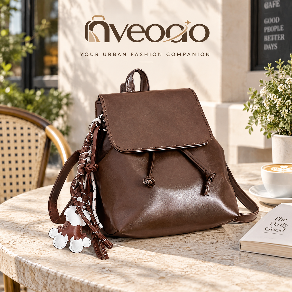 nveoao™ Sleek Faux Leather Mini Backpack - Chic Small Daypack Purse with Drawstring Flap & Adjustable Straps for Women & Teens