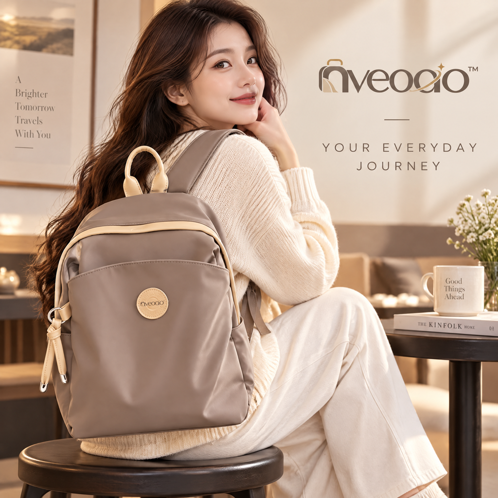 nveoao™ Featherlight Nylon Everyday Daypack - Minimalist Casual School Bag with Vertical Front Zip & Water Bottle Pockets for Women & Men