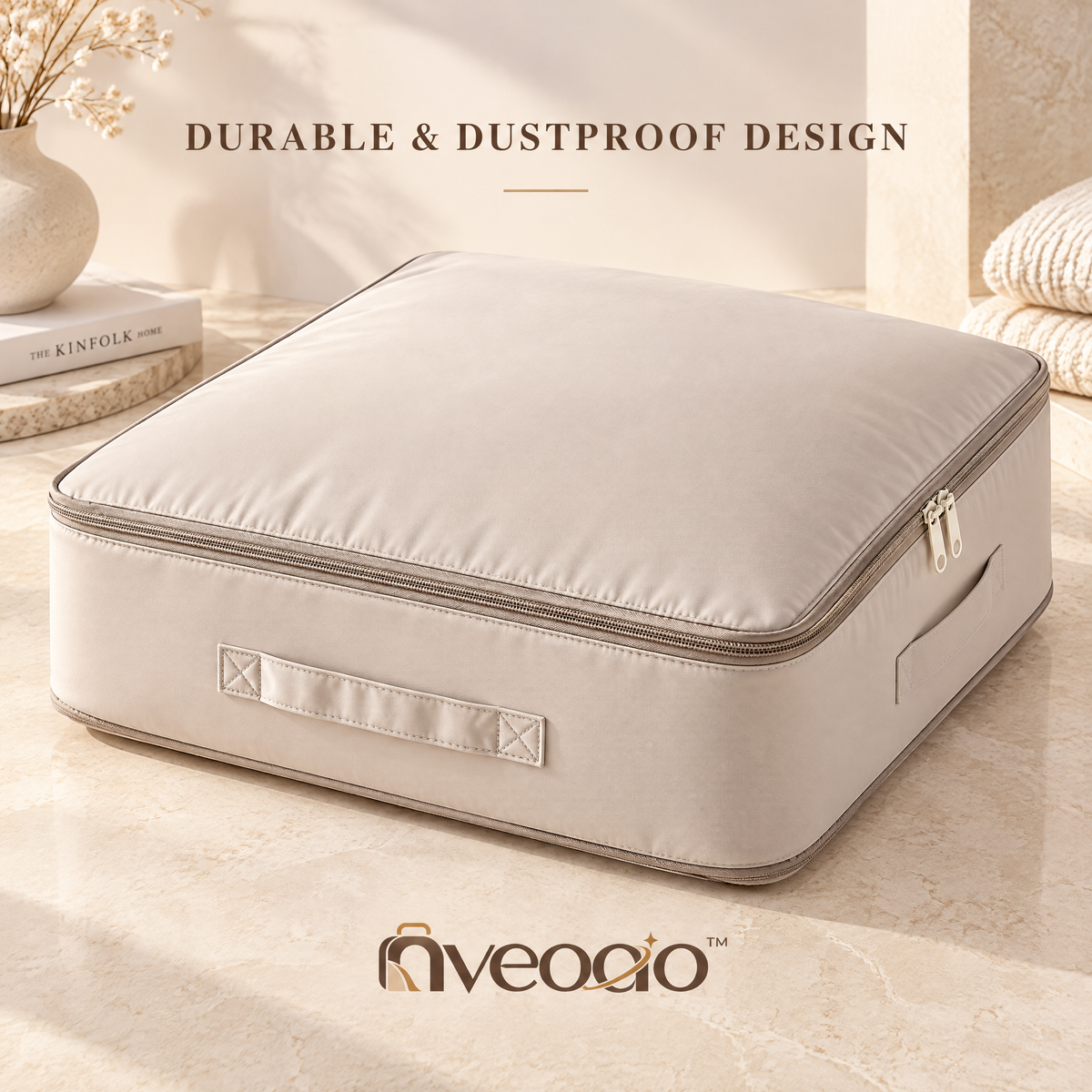 nveoao™ Space-Saving Vacuum Compression Quilt Organizer - Foldable Wardrobe Storage Bag with Clear Window & Reinforced Handles for Comforters, Blankets & Winter Clothes